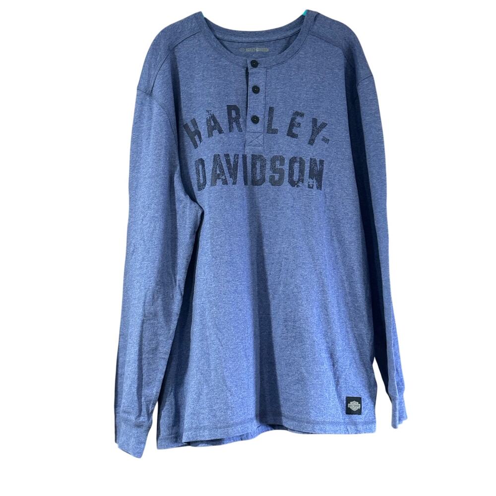Harley-Davidson Men's Staple Cotton Henley Gray Blue Long Sleeve Men XL NWT